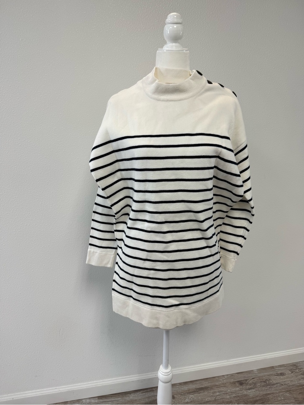 Sezane Cream and Black Striped Ribbed Knit Sweater